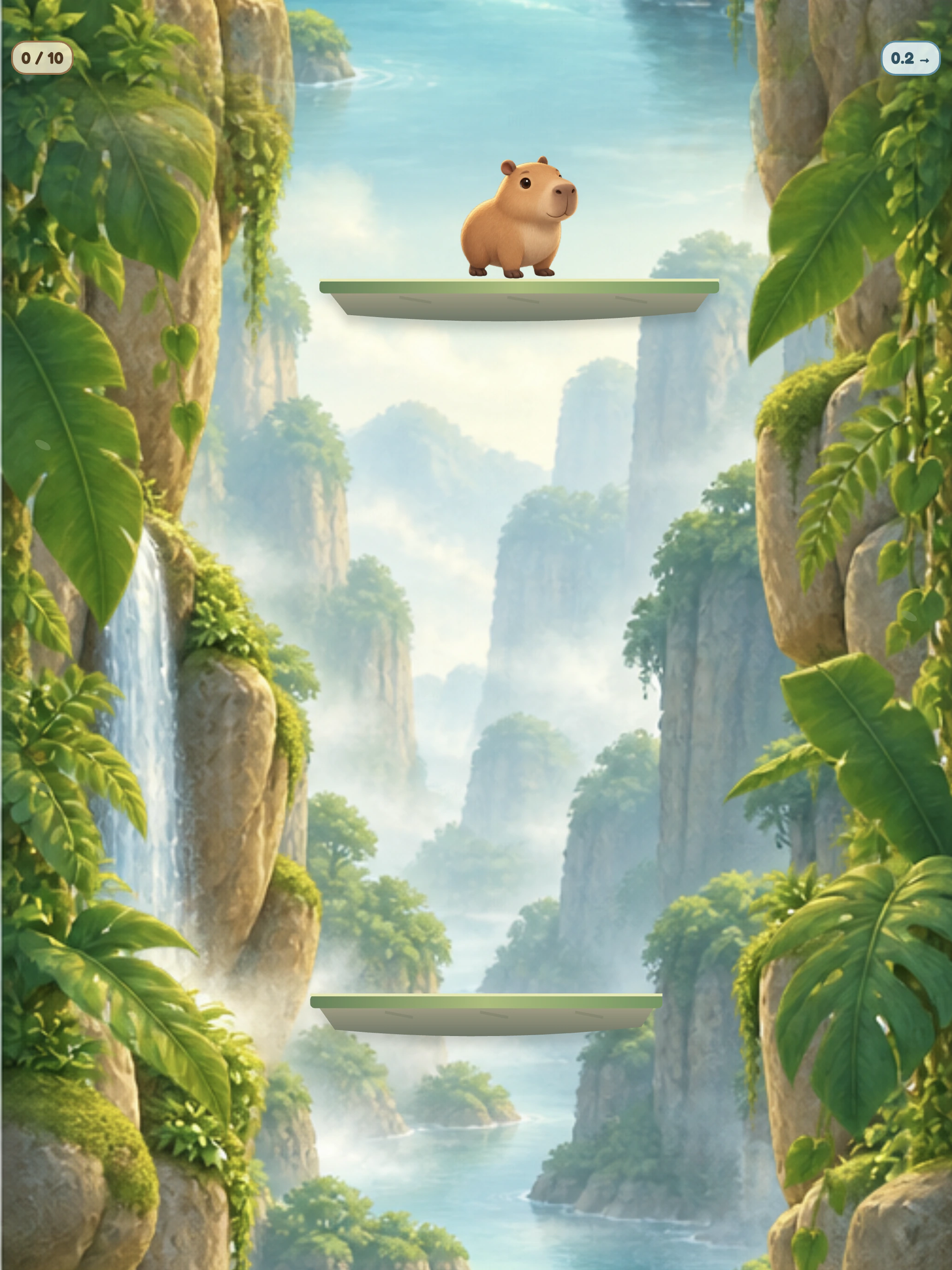 Capybara Landing Mayhem — platforms and wind before the drop