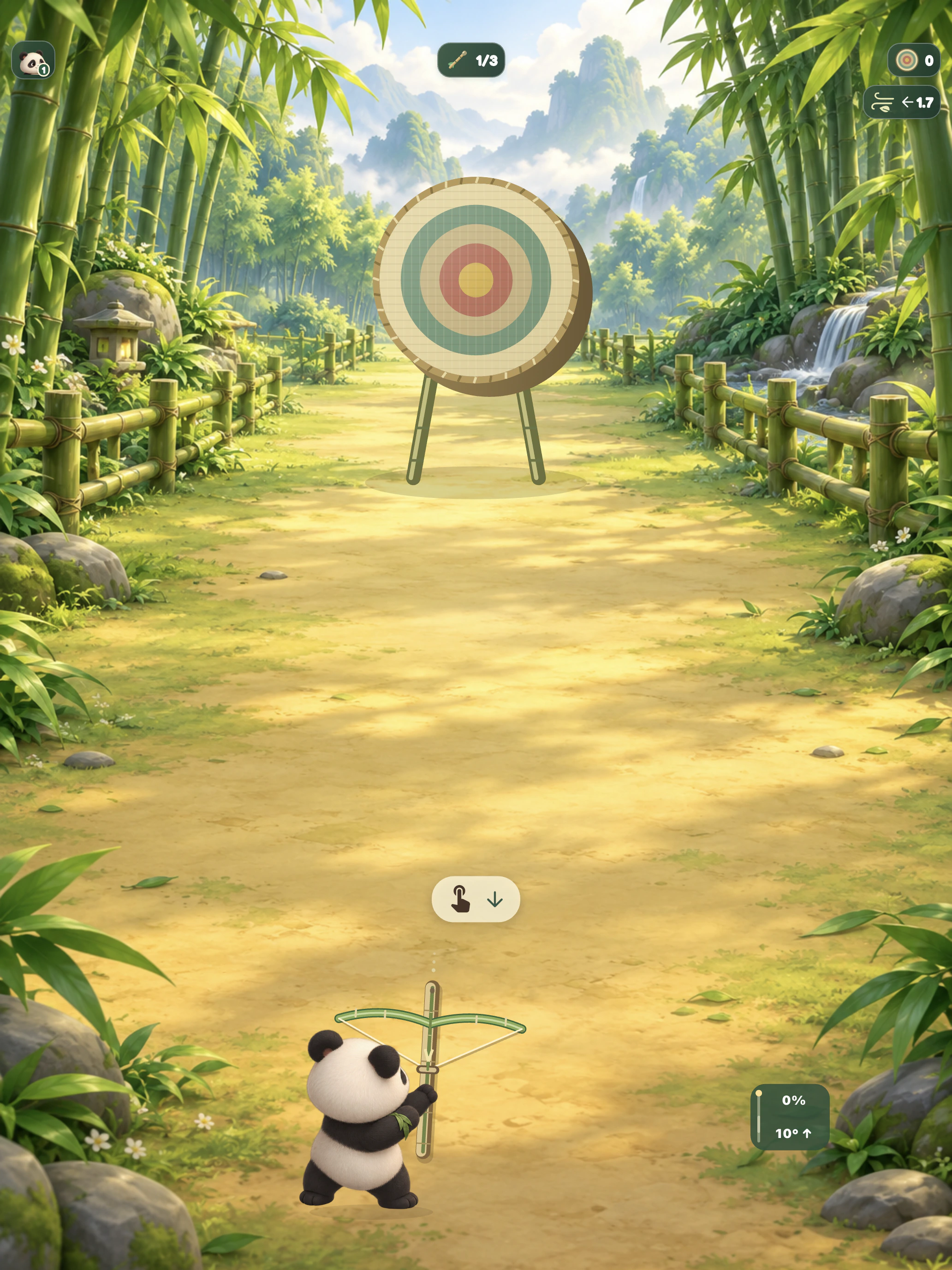Panda Bamboo Crossbow — crossbow aiming area, target and wind indicator